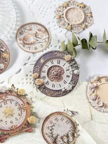 10pcs/Pack Vintage Hard Card Garden Clock Stickers, Scrapbook DIY Collage Decoration Photo Album Scrapbook Stickers - Garden Clock - View 9