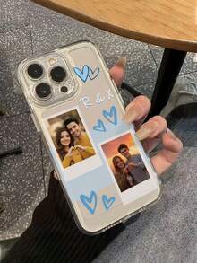 1件 DIY 雙照片 + 情侶姓名縮寫客製化淺藍色手繪塗鴉愛心圖案超薄透明 TPU 手機殼，適用於 Apple Duo/18ProMax/17ProMax/16Pro/15/14Plus/13Pro/12ProMax/11/XsMax/8/7/6Plus，高端商務風，送給領導、朋友、父親、母親、男友、女友的最佳禮物 - 無色 - 查看 5