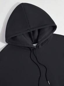 كنزة رياضية سوداء كاجوال بغطاء رأس مع طباعة شفاه وحبل سحب للأزواج، أكمام طويلة وكتف منخفض وحافة محبوكة، بأسلوب ملابس الشارع - الأسود - مشاهدة 7