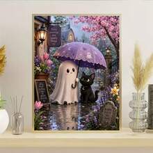 1 Buah Kit Lukisan Berlian 5D DIY Pola Hantu dan Kucing - Seni Mosaik Berlian Bulat Penuh, Dekorasi Dinding Rumah, Tanpa Bingkai - Tanpa Bingkai - View 2