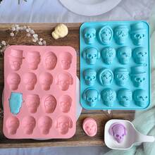 1pc Halloween Style Skull Silicone Mold, DIY Baking Chocolate Candy Ice Pudding Mold, Used For Scary Halloween Party Cake Decoration, Dessert Making Tool - Multicolor - View 9