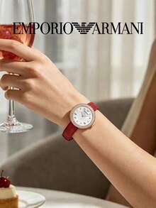Armani Women's Rosa Series Quartz Watch Crystal Paved Bezel Mother‑Of‑Pearl Dial Wine‑Red Croc‑Embossed Leather Strap Ladies Watch AR11357 - Gold - View 5