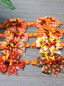 3/10/30/60Pcs Autumn Thanksgiving Maple & Pumpkin Pet Bow Ties, Adjustable Elastic Ribbon Decor, Multi Patterns For Small & Medium Dogs & Cats, Pet Photoshoot Props For Daily & Party, Ideal Gifts For Pet Birthday, Thanksgiving & Christmas - Multicolor - View 7