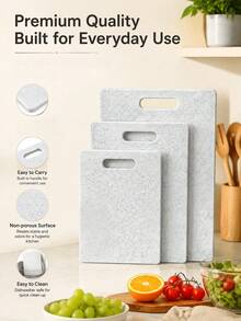 1/3pcs Marble Pattern Kitchen Cutting Board Set, Hygienic Washable Children's Food Cutting Board, Non-Slip Thickened, Suitable For Camping, Restaurant, Cafe, Easter Holiday Gift - Beige - View 3