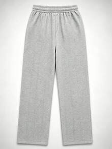 Celana Sweatpants Wanita dengan Jahitan Vertikal, Kaki Lebar, Pinggang Elastis, Tali Serut, Longgar, Kaki Lurus, Celana Rajut Kasual - Grey - View 4