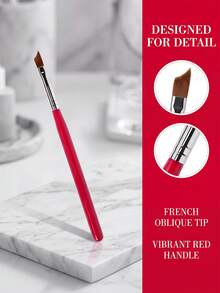 1pc French Diagonal Nail Art Brush, Red Handle, Crescent-Shaped UV Gel Nail Art Pen, Nail Art DIY Design Tool - Red - View 4