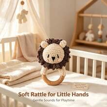 Handmade Baby Soothing Rattle, Develops Baby's Auditory Ability, Suitable As A Gift For New Mothers, Suitable For Christmas And Newborn Commemoration, Rabbit-Shaped Rattle, Parent-Child Interaction Toy, Built-In Bell, Cute Design, Rich Details, Attracts Baby's Attention - Beige Lion - View 1