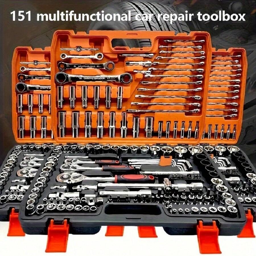 1套115件專業汽車維修工具箱:便攜耐用易使用的棘輪扳手組-適用於汽車、船隻、摩托車維修及居家工業維修-含手提收納盒,聖誕萬聖節禮物 - 多色 - 查看 1
