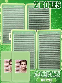 640 Clusters 10D+20D Natural Thin False Eyelashes, C Curl Suitable For Students/Office Workers, Realistic Eyelashes, Lightweight And Burden-Free, Can Be Used With Glasses, Single Box Capacity Enough For Daily Use, Multi-Box Set With Discounted Price And Large Capacity - C - View 2