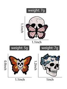 1pc Vintage Dark Skull Butterfly Metal Alloy Halloween Brooch, Women's Daily Backpack Accessory - Multicolor - View 8