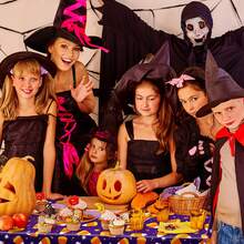 3pcs/1pc Halloween Tablecloth 108x54, Candy Corn Pattern | Disposable Party Tablecloth, Rectangular Waterproof Plastic Tablecloth Decoration, Party Table Protection - Multicolor - View 4