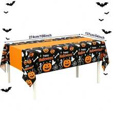 3 Packs/1-Pack Halloween Tablecloth, Disposable Plastic Tablecloth (54"X108") | Halloween Pumpkin Party Table Decorations, Suitable For Indoor And Outdoor Use - Multicolor - View 9