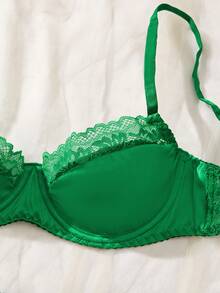 French Style Sexy Lingerie Set, Sexy Lace Patchwork Bra And Panty Set, Comfortable Daily Bra And Panties, Valentine's Day Date Lingerie - Green - View 4