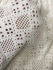 2026 New Autumn Women's Flared Cuff Hollow Design Semi-Transparent Cover-Up Casual Elegant Street Knit Round Neck Long Sleeve White Cover Up Vacation - White - View 8