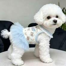 1pc Pet Princess Ballet Dress, Pink & Blue Tulle Mesh, With Leash Hole, Strawberry Decoration, Breathable & Lightweight Fabric, Suitable For Small Dogs & Cats, Fits Teddy, Bichon, Schnauzer, For Daily Wear, Pet Gatherings, Outdoor, Parties & Photo Shoots - Multicolor - View 6