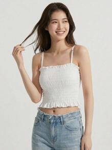 Mystèrelle 1入組新款女性夏天冰絲美麗後抹胸絎縫上衣帶打褶,適用於穿著內側或者外部 - 白色 - 查看 4