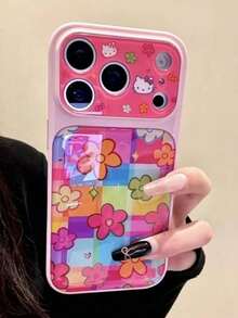 SANRIO 壓克力粉色手機殼，適用於 Apple 17 Pro Max、12/16 Pro、15 新機、14 大窗、13 Pro，全包覆可愛 17 Air 粉色格紋貓防摔保護殼 - 粉色 - 查看 3