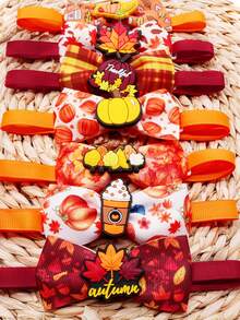 3/10/30/60Pcs Autumn Thanksgiving Maple & Pumpkin Pet Bow Ties, Adjustable Elastic Ribbon Decor, Multi Patterns For Small & Medium Dogs & Cats, Pet Photoshoot Props For Daily & Party, Ideal Gifts For Pet Birthday, Thanksgiving & Christmas - Multicolor - View 4