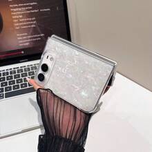 1 قطعة بطانية هاتف قابل للطي بتصميم مرآة ونقشة صدفة بلون موحد، كفر حماية نحيف وخفيف الوزن للهاتف الذكي، جراب هاتف عصري، هدية للعودة إلى المدرسة وحفل الافتتاح وعيد الميلاد وهدية للأزواج، متوافق مع Apple 18 Fold و iPhoneDuo - متعدد الألوان - مشاهدة 9