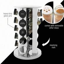 20pcs Rotating Countertop Spice Rack (With Labels And Marker), Multi-Tier Stainless Steel Rotating Spice Rack, Polished Stainless Steel With Black Caps, Kitchen Storage Rack. - View 4