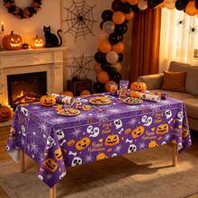 1pc/4pcs 54" X 108" Orange & Black Disposable Plastic Tablecloth, Cute Pumpkin & Ghost Design, Suitable For Trick Or Treat Halloween Decoration, Indoor/Outdoor Rectangular Tabletop - Multicolor - View 4