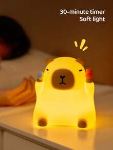 GLOOPRO Capybara Night Light, Soft Silicone, 3-Level Dimmable, Perfect Sleep Companion, Bedroom Bedside Lamp, Touch Control, USB Rechargeable, Auto-Off After 30 Minutes, Children's Holiday Gift - New Capibala - View 4