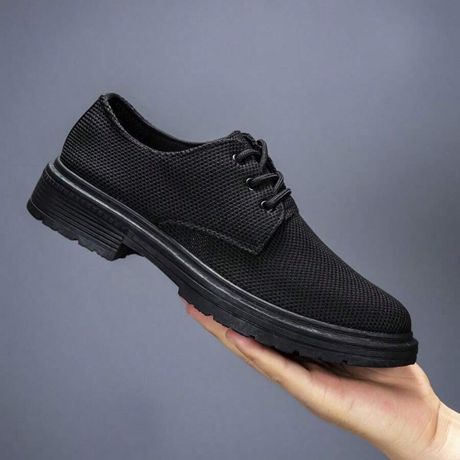 Men's Breathable Business Canvas Shoes, Lightweight Soft Sole, Casual Work Versatile Black Fabric Shoes - Black - View 1