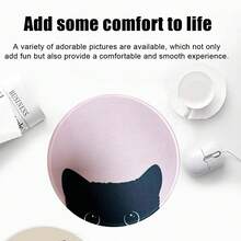 1pc Round Cute Black Cat Print Mouse Pad, Rubber Non-Slip Desk Mat, Heat Transfer High Definition Waterproof Washable Smooth Gaming Office Mouse Pad, Multiple Cartoon Cat Patterns Available, Stitched Edge Wear-Resistant Cute Desk Decor - View 5