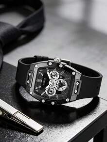 Jam Tangan Quartz Multifungsi Berbentuk Silinder Warna Hitam Doff untuk Pria dari GUESS, Tali Silikon Lembut Hitam, GW0203G3 - Satu-Ukuran - View 2
