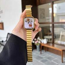 1件裝竹節不鏽鋼手錶錶帶，替換金屬錶帶，相容 Series SE Ultra 38/40/41/42/44/45/49mm - 金色 - 查看 2