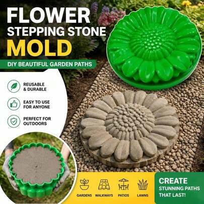 1pc Sunflower Stepping Stone Mold Set, DIY Concrete Garden Path Making Tool, Reusable Floral Stone Mold For Outdoor Yard, Patio And Lawn Decoration