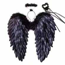 3pcs Halloween Black Angel Wings Costume Accessories, Party Dress Up Props, Gothic Style Role Play Adult Props - Multicolor - View 4