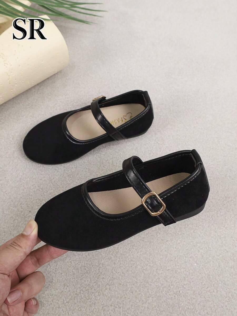 1 Pair Girls Black Mary Jane Shoes, Vintage Versatile Flat Shoes, Suitable For Daily And School Wear