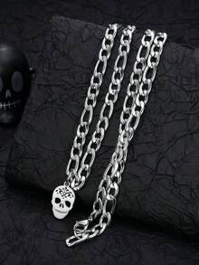 1pc Fashion Creative Skull Stainless Steel Pendant Necklace, Men's Halloween Party Accessory - Silver - View 2