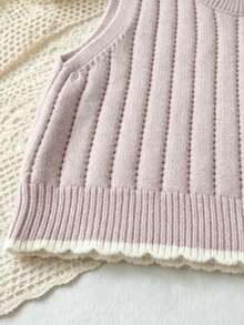 WUHUANG YIYI Baby Girls Cute Sweet Style Solid Color Striped Cartoon Unicorn Lace Applique Decor Sweater Vest Versatile Soft Spring Autumn - Mauve Purple - View 3