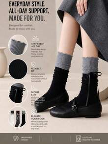 1/3 Pairs Randomly Assorted Dual-Color Patchwork Ruffle Lace-Up Bow Mid-Calf Socks For Women, Breathable Sweet Young Lady Style, Minimalist French, Preppy, Suitable For Back To School Season Daily Wear, Versatile Retro Style, Suitable For Daily Party Wear, Easy To Match, Comfortable Fabric, Fashion, Style, Ruffles, - Multicolor - View 2