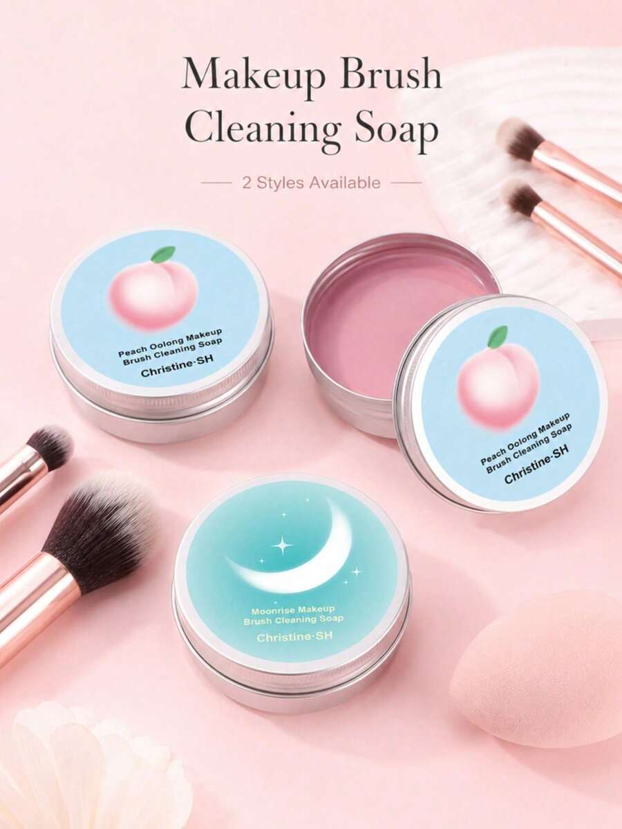 1pc Makeup Brush Cleaning Solid Soap, 3 Designs: Heart, Peach Oolong, Moonfall, Gentle Formula, Powerful Oil Removal, Doesn't Damage Bristles, Removes Makeup Residue And Oil, Gentle Care For Foundation Brushes, Eyeshadow Brushes And Makeup Accessories, Aesthetic Design, Suitable For Home, Salon And Travel, Back To School Gift, Ramadan Gift, Saudi National Day Gift, Women's Gift, Halloween Gift, Christmas Gift