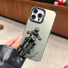 1pc Black Matte IMD Colorful Silver Laser Personalized Line Drawing Off-Road Motorcycle Pattern Phone Case Compatible With IPhone 16 Pro Max/17/16/15/14 Plus/13/12/11/Air And Series - Multicolor - View 4