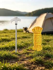 2PCS.4PCS Heavy Duty Camping Tent Stakes Set, T-Handle Metal Spiral Tent Pegs + 4M Windproof Rope, For Outdoor Camping Tent Canopy Fixing - Multicolor - View 3