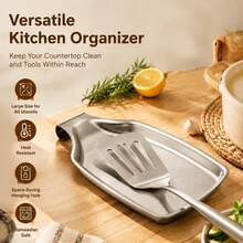 1/2pcs Kitchen Spoon Holder, Spoon Rest, Elegant Cooking Utensil Rack, Heat-Resistant Countertop Utensil Holder, Dishwasher , Perfect Gift For Wedding, Housewarming, Valentine's Day - Silver - View 5