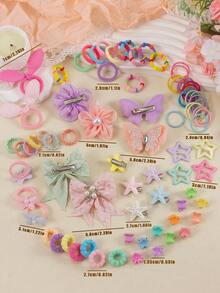 863pcs Shiny Plush Girls Hair Accessories Set, Including Sequin Butterfly Plush Hair Clips, Starfish/Bow/Flower Hair Clips, Star Snap Clips, Mini Claw Clips, Rabbit/Butterfly Hair Ties, Bamboo Joint Towel Ring Ruffled Elastic Hair Bands And TPU Rubber Bands, Suitable For Daily, Party, Travel Use - Multicolor - View 4