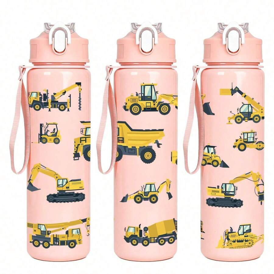 1件 750ml/26oz 3D列印工程車圖案運動水壺,多款工程車設計,5色可選,開學首日 - 彩色 - 查看 1