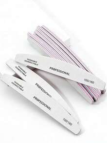 15/25/50 Pcs Half Moon Professional Nail Files, With 80/80, 100/180 Grit Nail File Strips - Grey - View 8