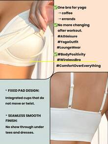 Women's Ivory Wire-Free Push-Up Bra, Ribbed Fixed Cups, Comfortable Anti-Slip Anti-Sag, Adjustable Straps, Soft Fashionable Everyday Lingerie - Beige - View 7