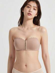 Mystèrelle 1件 摩卡色前扣式扇形抹胸內衣，升級版寬版矽膠防滑肩帶，柔軟內裡，無縫無鋼圈 - 摩卡棕 - 查看 4
