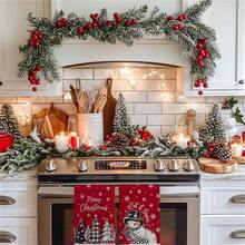 A Set Of 2 Pieces Christmas Themed Towels, Designed With Snowman And Christmas Tree Pattern Prints. Water Absorbing, Reusable, Suitable For Room Decoration, Kitchen And Bathroom Towels. Ideal Christmas Gift For Party Decoration And Home Decor. - Multicolor - View 4