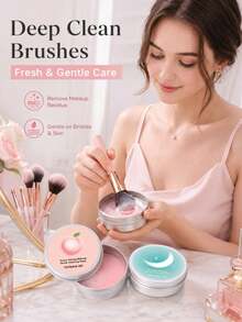 1pc Makeup Brush Cleaning Solid Soap, 3 Designs: Heart, Peach Oolong, Moonfall, Gentle Formula, Powerful Oil Removal, Doesn't Damage Bristles, Removes Makeup Residue And Oil, Gentle Care For Foundation Brushes, Eyeshadow Brushes And Makeup Accessories, Aesthetic Design, Suitable For Home, Salon And Travel, Back To School Gift, Ramadan Gift, Saudi National Day Gift, Women's Gift, Halloween Gift, Christmas Gift - Multicolor - View 4