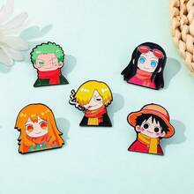 6pcs Anime "One Piece" Metal Enamel Brooches, Luffy & Zoro Version Cartoon Character Lapel Pins, Straw Hat Pirates Backpack & Jacket Decoration Collectibles - Multicolor - View 5