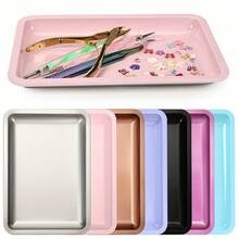 1pc Square Stainless Steel Nail Art Tool Storage Tray, Metal Cosmetic Tray - Multicolor - View 2