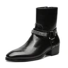 Men's High Heel Chelsea Boots With Double Elastic And Side Zipper - Black - View 4